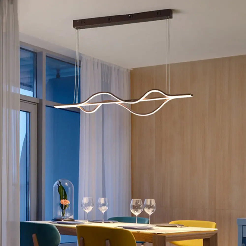 Artistic Metal Dining Room Led Pendant Light Fixture With Flowing Shapes Brown / Natural