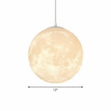 Artistic Moon Restaurant Led Suspension Lamp - White Metal Hanging Ceiling Light / 12’