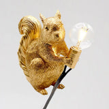 Artistic Squirrel Night Table Lamp - Resin Single-Bulb Childrens Bedside Light Gold