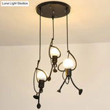Artistic Stickman Pendant Lamp - Metal 3-Light Black Dining Room Hanging Light