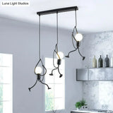 Artistic Stickman Pendant Lamp - Metal 3-Light Black Dining Room Hanging Light