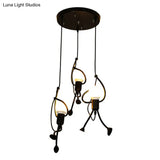 Artistic Stickman Pendant Lamp - Metal 3-Light Black Dining Room Hanging Light