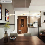 Artistic Wave Island Pendant Light - White Led Acrylic For Restaurants