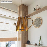 Asia 1-Head Bamboo Teapot Ceiling Lamp: Khaki Hanging Light Fixture For Living Room