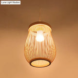 Asia Bamboo Hand-Worked Pear Cage Pendant Terrace Ceiling Light - Wood 1 Bulb