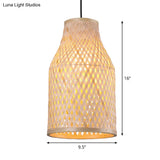 Asia Bamboo Pendant Lamp - 1-Light Beige Suspended Fixture For Dining Room