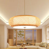 Asia Bamboo Round Hanging Light Fixture - Wood Ceiling Pendant With 1 Bulb For Living Room