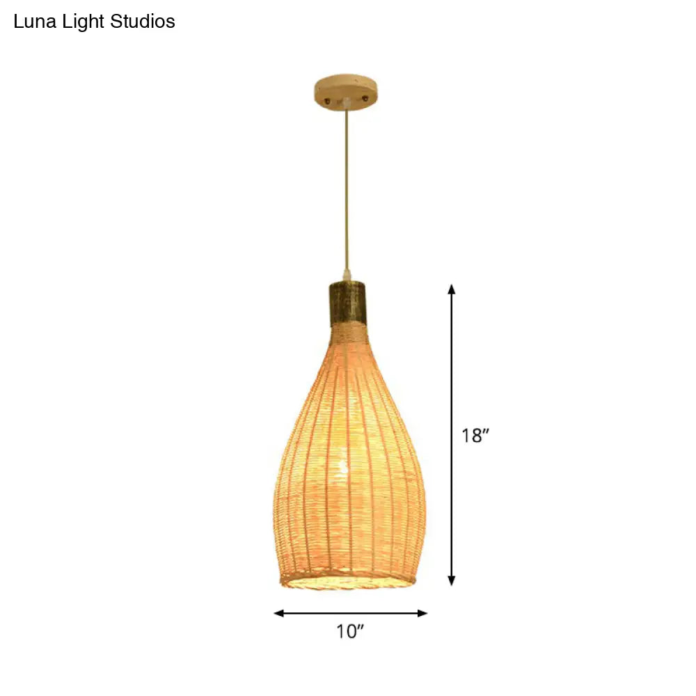 Asia Bamboo Shade Pendant Lamp With Down Lighting - Beige Droplet Design