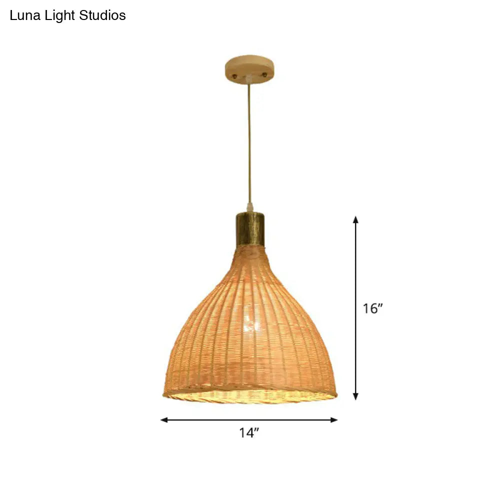 Asia Bamboo Shade Pendant Lamp With Down Lighting - Beige Droplet Design