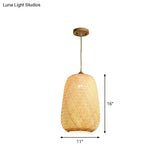 Asia Bamboo Weave Pendant Light Fixture - Restaurant Ceiling Lamp Beige Shade