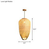 Asia Bamboo Weave Pendant Light Fixture - Restaurant Ceiling Lamp Beige Shade