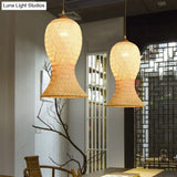 Asia Bamboo Weave Pendant Light Fixture - Restaurant Ceiling Lamp Beige Shade