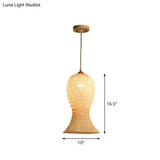Asia Bamboo Weave Pendant Light Fixture - Restaurant Ceiling Lamp Beige Shade