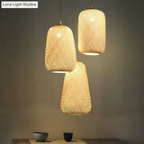 Asia Bamboo Weave Pendant Light Fixture - Restaurant Ceiling Lamp Beige Shade