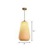 Asia Bamboo Weave Pendant Light Fixture - Restaurant Ceiling Lamp Beige Shade / C