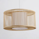 Asia Beige Bamboo Drum Pendant Light For Kitchen Bar - 1-Light Hanging Multiple Sizes Available