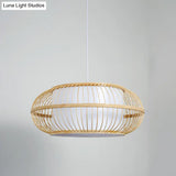 Asia Beige Bamboo Lantern Ceiling Lamp - Restaurant Hanging Light Fixture
