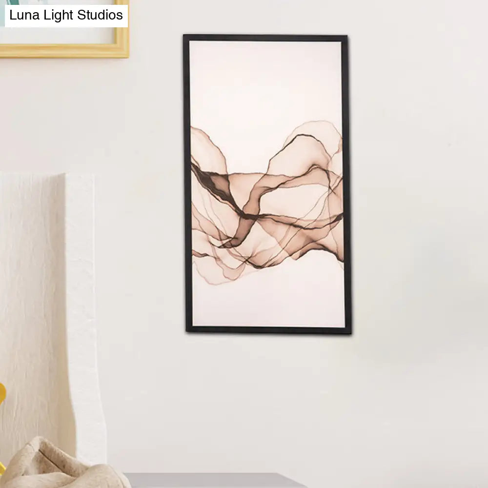 Asia Led Mural Lamp - Acrylic Black Rectangle With Smoke Pattern Wall Mount Light Fixture