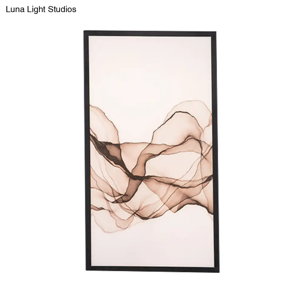 Asia Led Mural Lamp - Acrylic Black Rectangle With Smoke Pattern Wall Mount Light Fixture