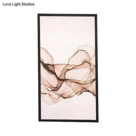 Asia Led Mural Lamp - Acrylic Black Rectangle With Smoke Pattern Wall Mount Light Fixture