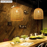 Asia Pendant Lamp: Beige Cloche Shaped Light With Bamboo Shade