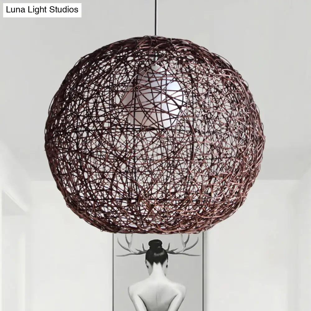 Asia Rattan Sphere Pendant Lamp: Coffee Hanging Light For Living Room