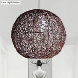 Asia Rattan Sphere Pendant Lamp: Coffee Hanging Light For Living Room