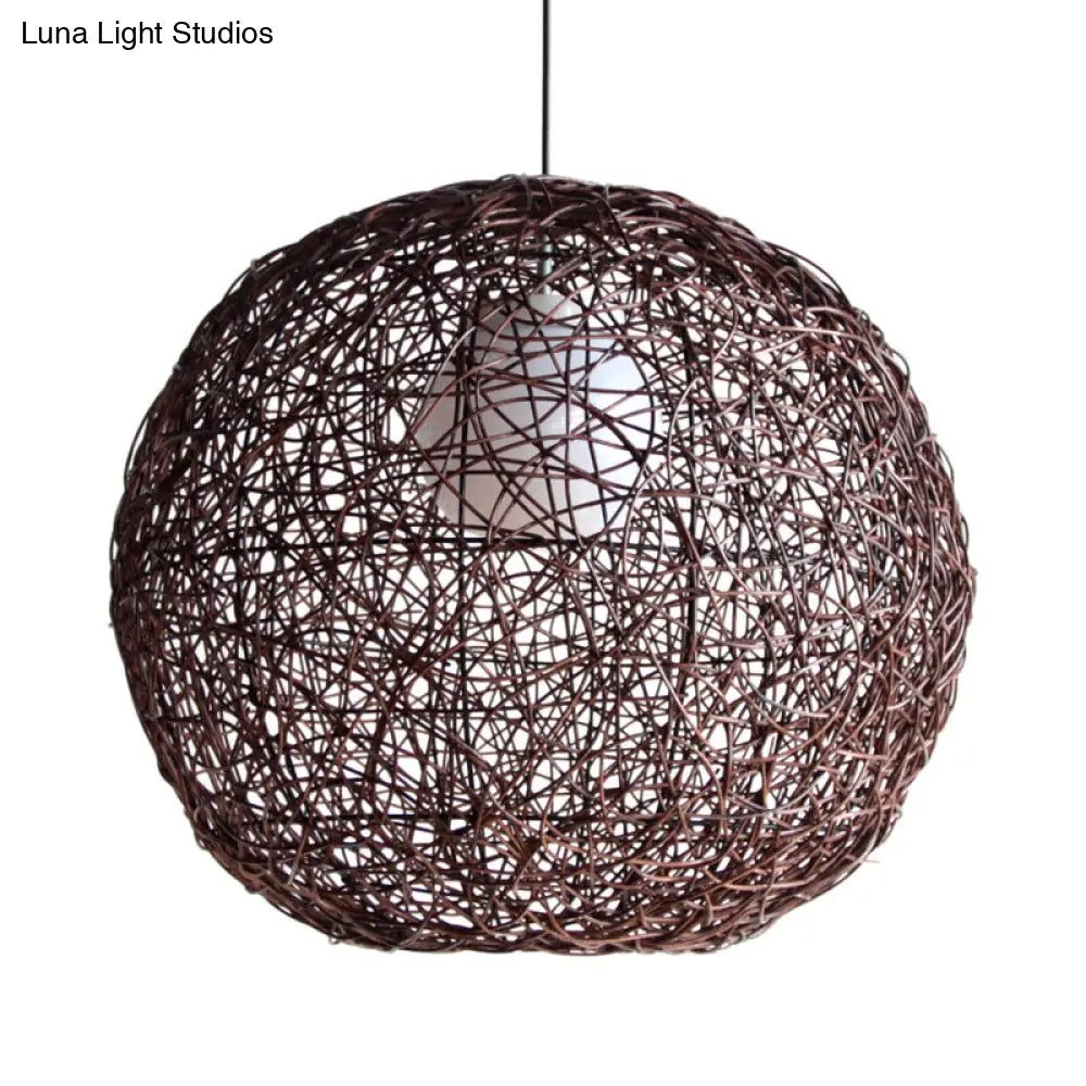 Asia Rattan Sphere Pendant Lamp: Coffee Hanging Light For Living Room
