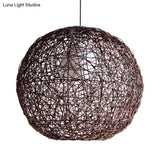 Asia Rattan Sphere Pendant Lamp: Coffee Hanging Light For Living Room