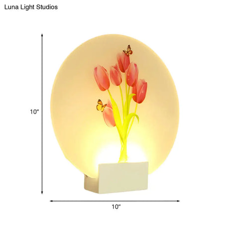 Asia Style Floral Led Wall Light With Acrylic Shade - For Hallways