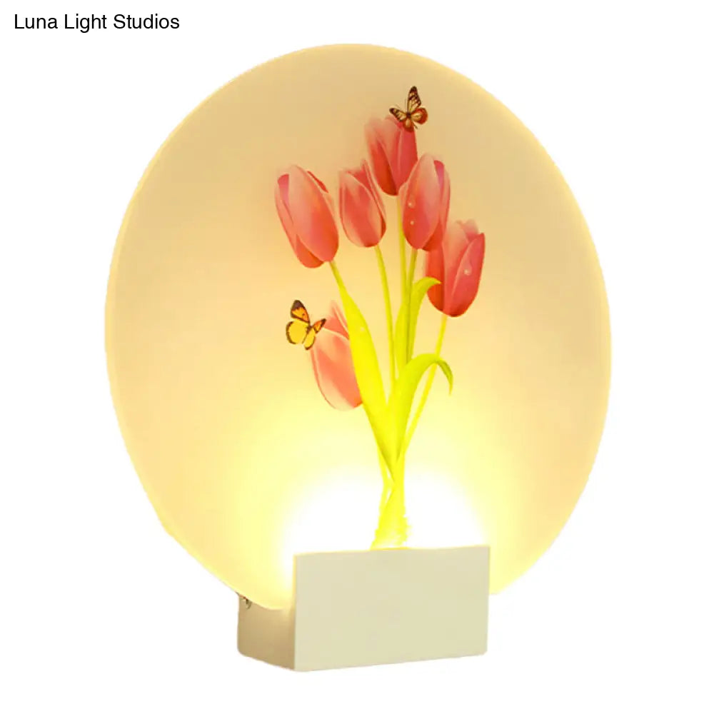 Asia Style Floral Led Wall Light With Acrylic Shade - For Hallways