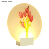 Asia Style Floral Led Wall Light With Acrylic Shade - For Hallways