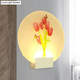 Asia Style Floral Led Wall Light With Acrylic Shade - For Hallways