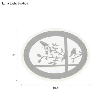 Asia Style Led Circular Acrylic Bird And Branch Wall Lamp With White/Warm Light