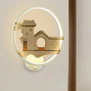 Asia Style Led Metal Wall Lamp - Black/White Circular House Lighting For Guest Room White