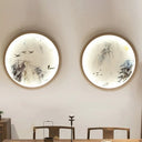 Asia Style Led Wall Light With Circular Metallic Pine Tree And Bird Design White / A