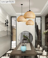 Asia Style Rattan Shade Pendant Lamp - 1 Light Ceiling Lantern In Beige