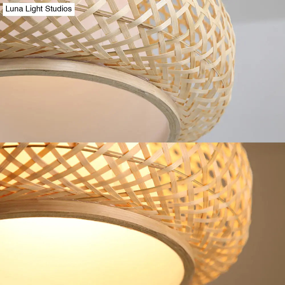 Asia Style Rattan Shade Pendant Lamp - 1 Light Ceiling Lantern In Beige