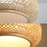 Asia Style Rattan Shade Pendant Lamp - 1 Light Ceiling Lantern In Beige