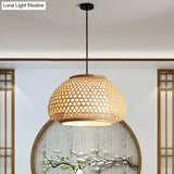 Asia Style Rattan Shade Pendant Lamp - 1 Light Ceiling Lantern In Beige