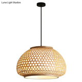 Asia Style Rattan Shade Pendant Lamp - 1 Light Ceiling Lantern In Beige