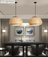 Asia Style Rattan Shade Pendant Lamp - 1 Light Ceiling Lantern In Beige
