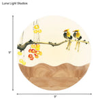 Asia Style Wall-Mounted Led Light With Wood Mural And Mountain/Branch Pattern