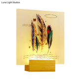 Asia Style Wood Feather Wall Lamp With Led Mural Light For Living Room