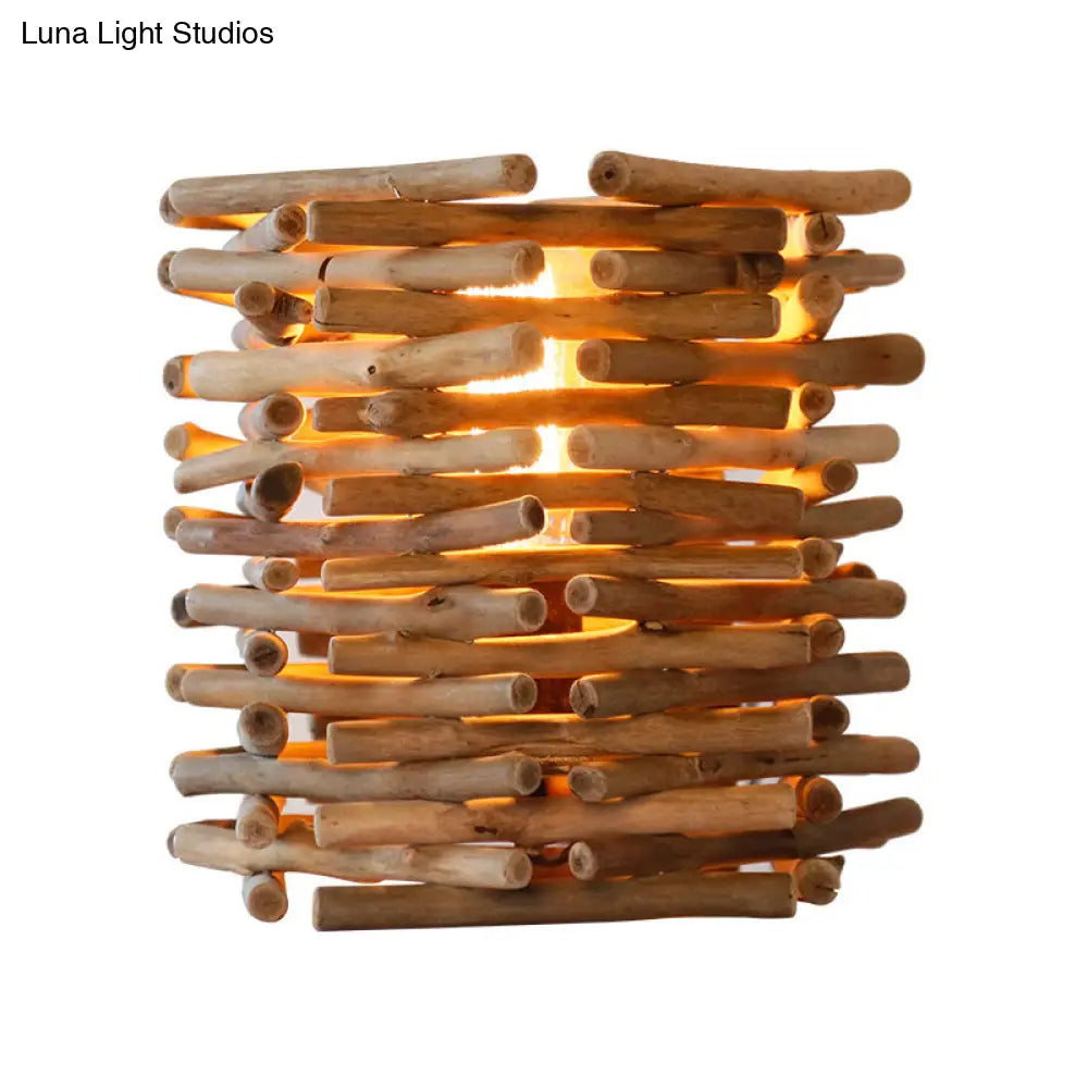 Asia Wood Desk Lamp - Cylindrical Small Brown Task Lighting For Bedroom 8/10 Wide