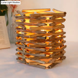 Asia Wood Desk Lamp - Cylindrical Small Brown Task Lighting For Bedroom 8/10 Wide