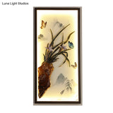 Asian Aluminum Led Wall Mount Light In Black With Butterfly Mountain Landscape Mural