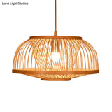 Asian Bamboo Bowl Pendant Light Fixture - Wood Ceiling For Living Room