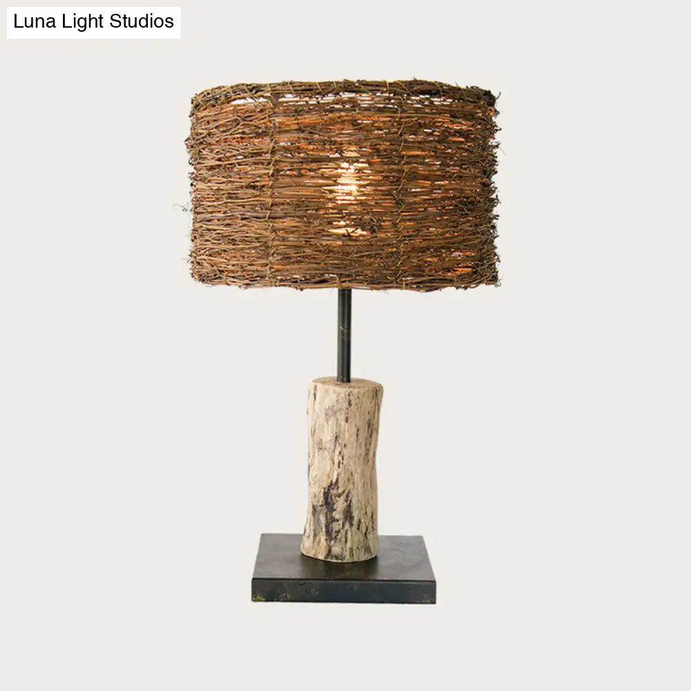 Asian Bamboo Cylinder Desk Lamp - Brown 1 Head Task Lighting For Living Room