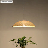 Asian Bamboo Domed Ceiling Lamp - 1 Head Flaxen Pendant Light For Living Room